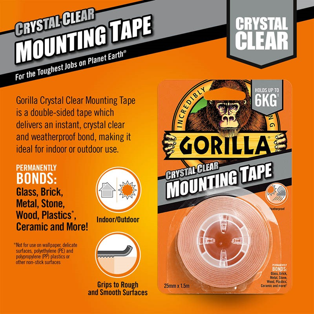 Gorilla Heavy Duty Mounting Tape – Clear (1.5m)