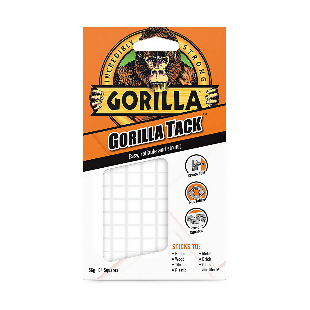Gorilla Tack 56g – 84 Pre-Cut Squares Reusable Adhesive Tack