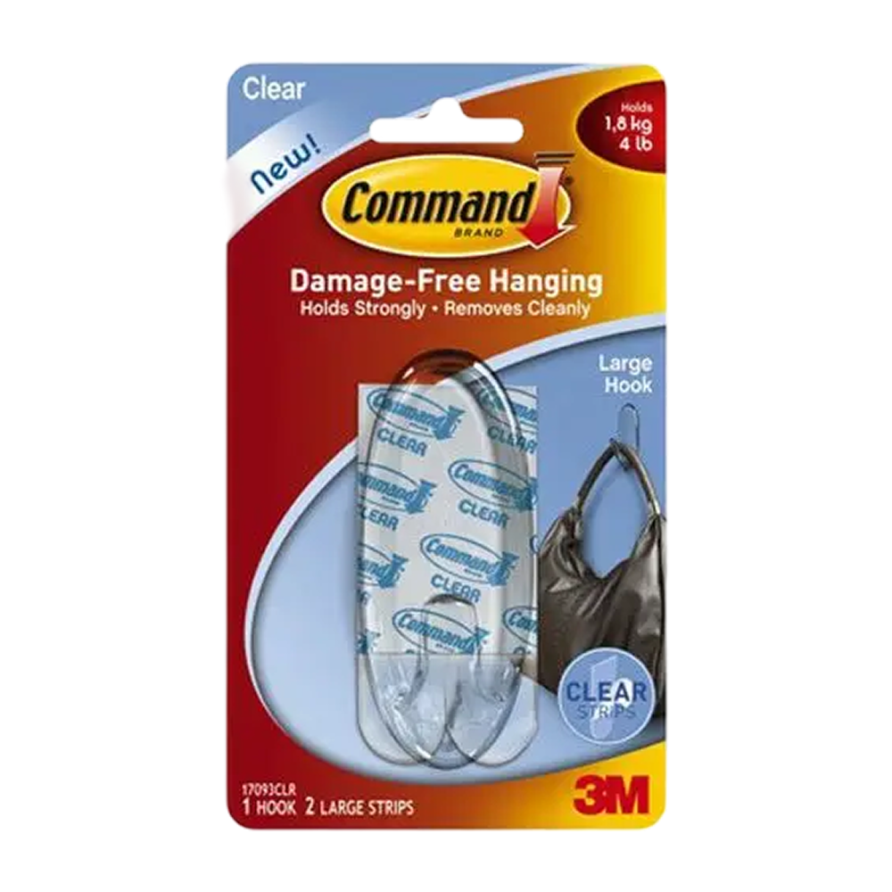 3M Command Large Clear Hook with clear adhesive strips