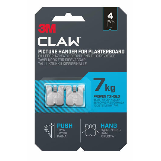 3M CLAW™ Plasterboard Picture Hanger 7 kg, 3PH7-4UKN, 4 hangers/Pack