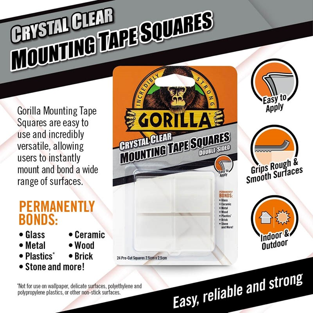 Gorilla Mounting Tape Double Sided Squares Crystal Clear