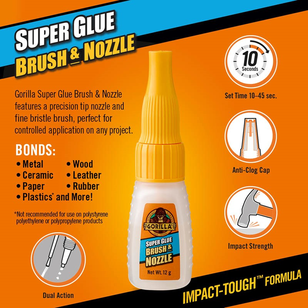 Gorilla Super Glue Brush & Nozzle 12g