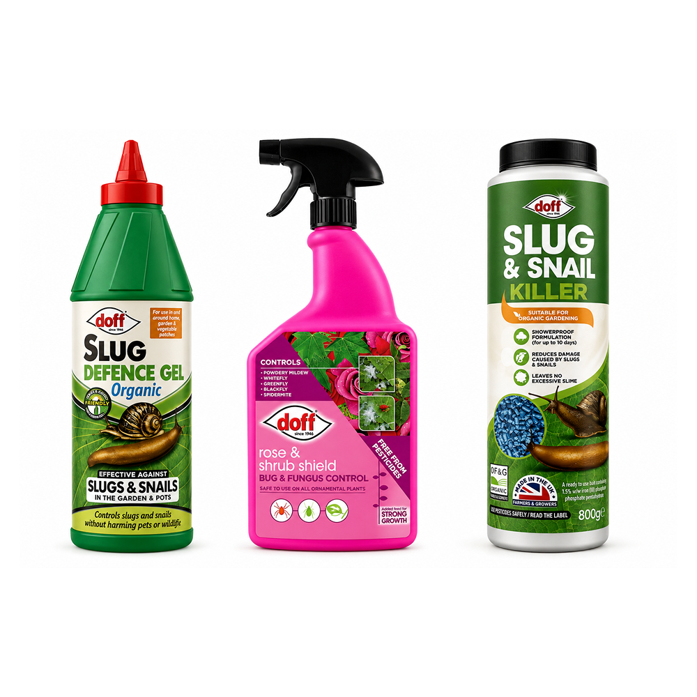 Doff Organic Rose Protection Bundle – Slug Gel, Pellets & Rose Shield