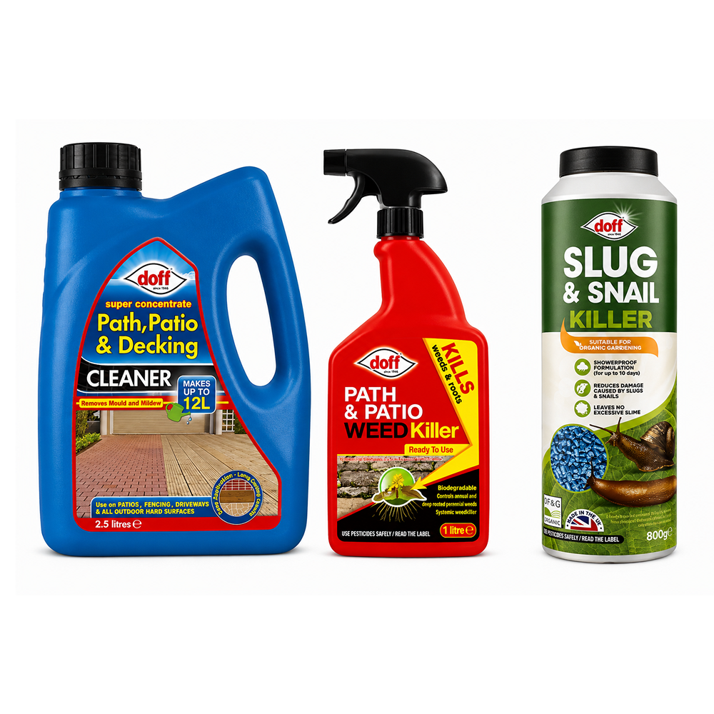 Doff Spring Garden Clean-Up Kit - Patio Cleaner, Weedkiller and Slug Defence
