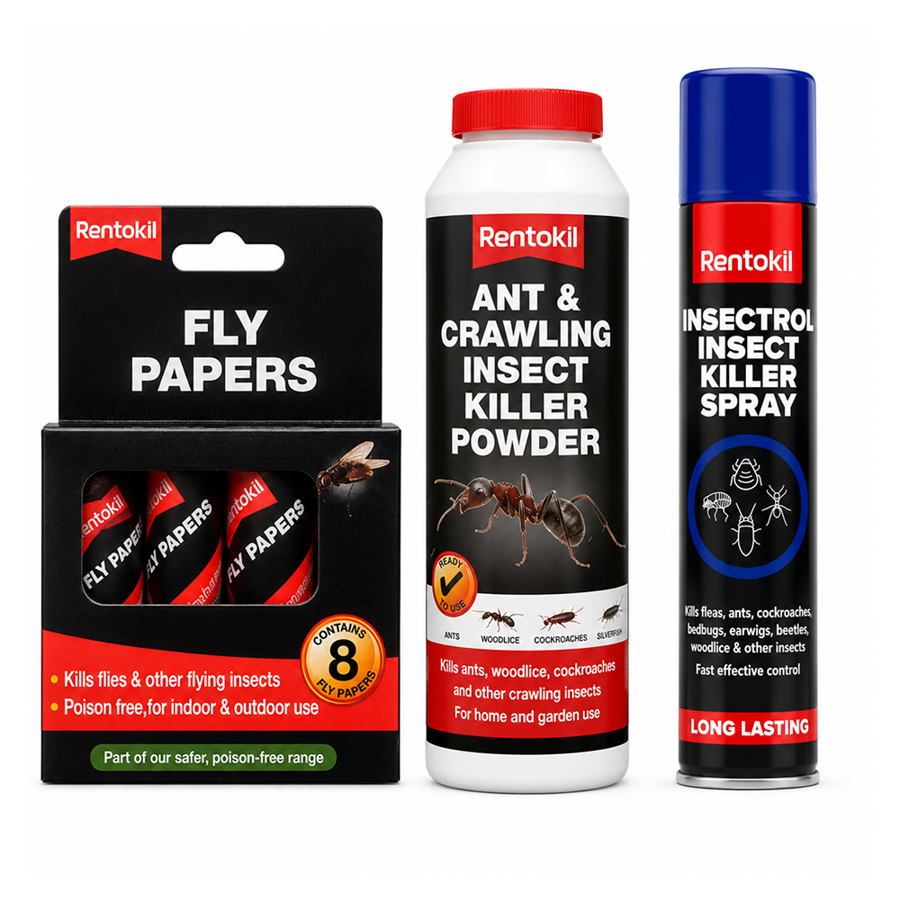 Rentokil Complete Insect Control Kit - Fly Papers, Ant Powder and Killer Spray