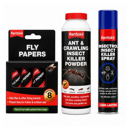 Rentokil Complete Insect Control Kit - Fly Papers, Ant Powder and Killer Spray