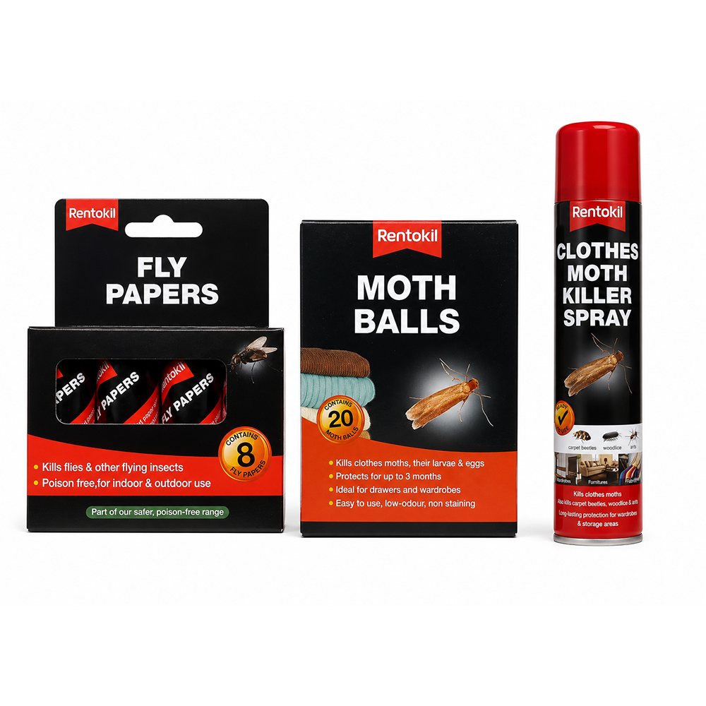 Rentokil Home and Wardrobe Pest Kit - Fly Papers, Moth Balls and Clothes Spray