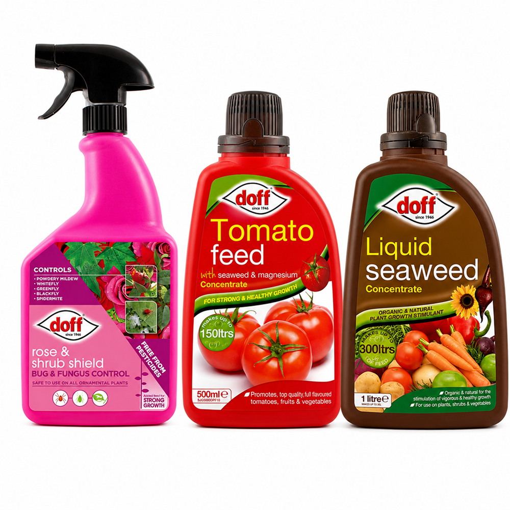 Doff Garden Feed & Protect Kit – Rose Shield, Tomato Feed & Seaweed Food