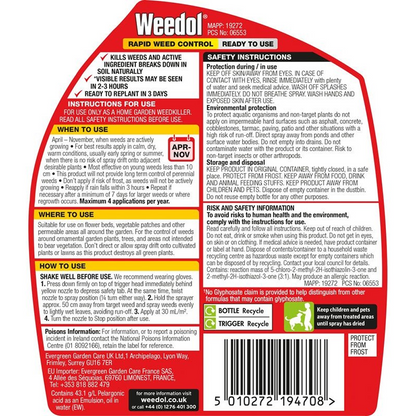 Weedol Rapid Weed Control Ready To Use Weedkiller Spray 1L