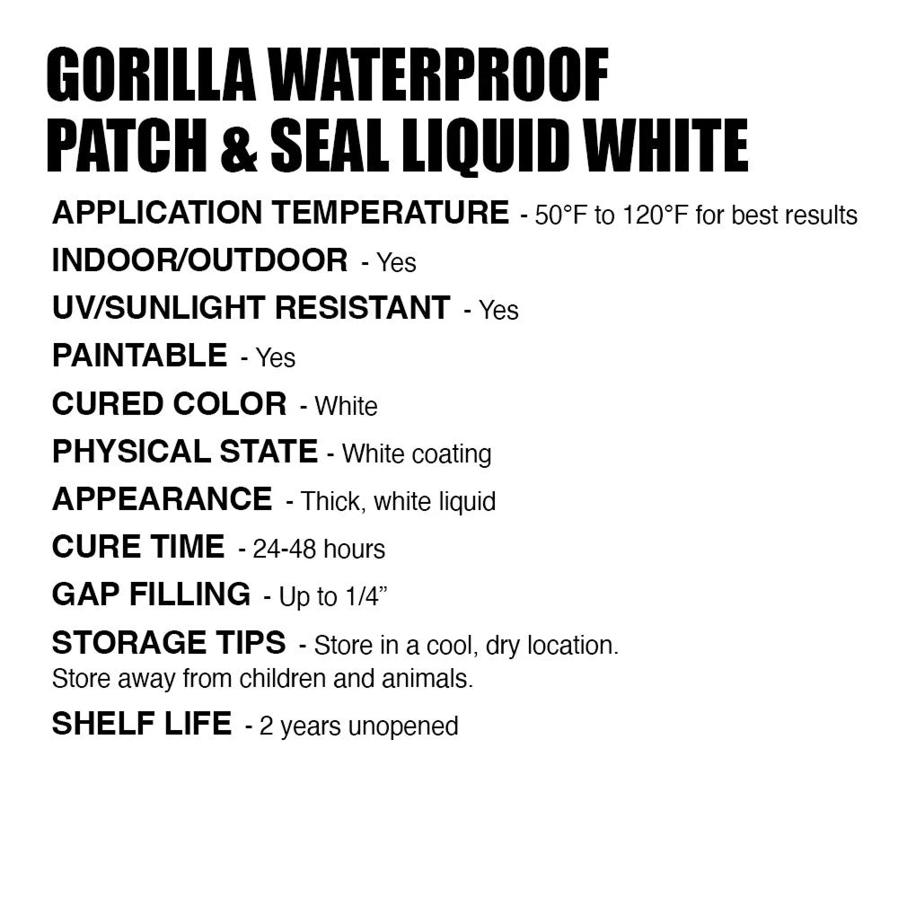 Gorilla Waterproof Patch & Seal White Liquid 32oz