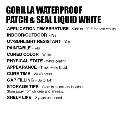 Gorilla Waterproof Patch & Seal White Liquid 32oz