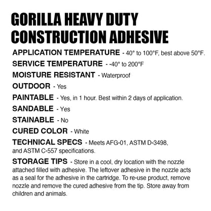 Gorilla Heavy Duty Construction Adhesive 9oz