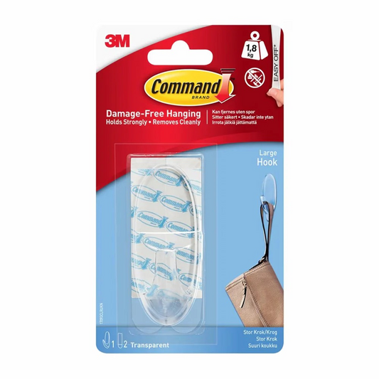 Command™ Large Clear Hook with Clear Strips 17093CLR-UKN, 1 Hook, 2 Large Strips